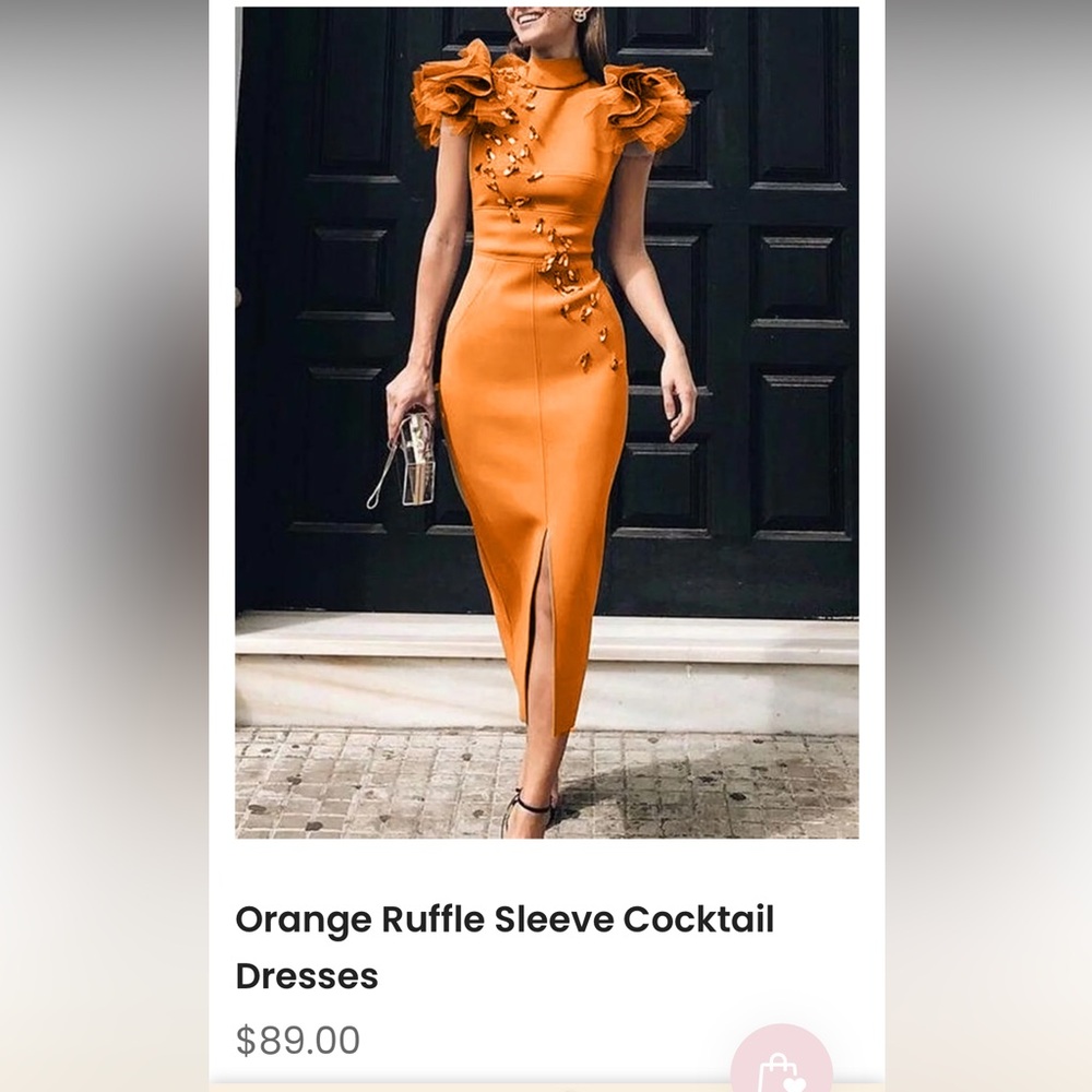 Elegant Orange Ruffle Sleeve Cocktail Dress